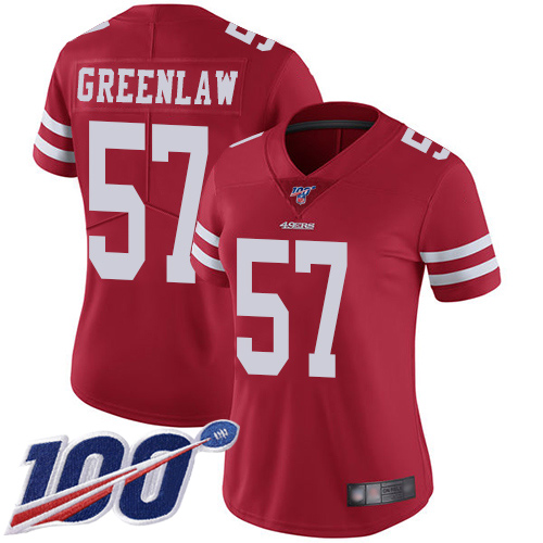 San Francisco 49ers Limited Red Women Dre Greenlaw Home NFL Jersey #57 100th Season Vapor Untouchable->youth nfl jersey->Youth Jersey